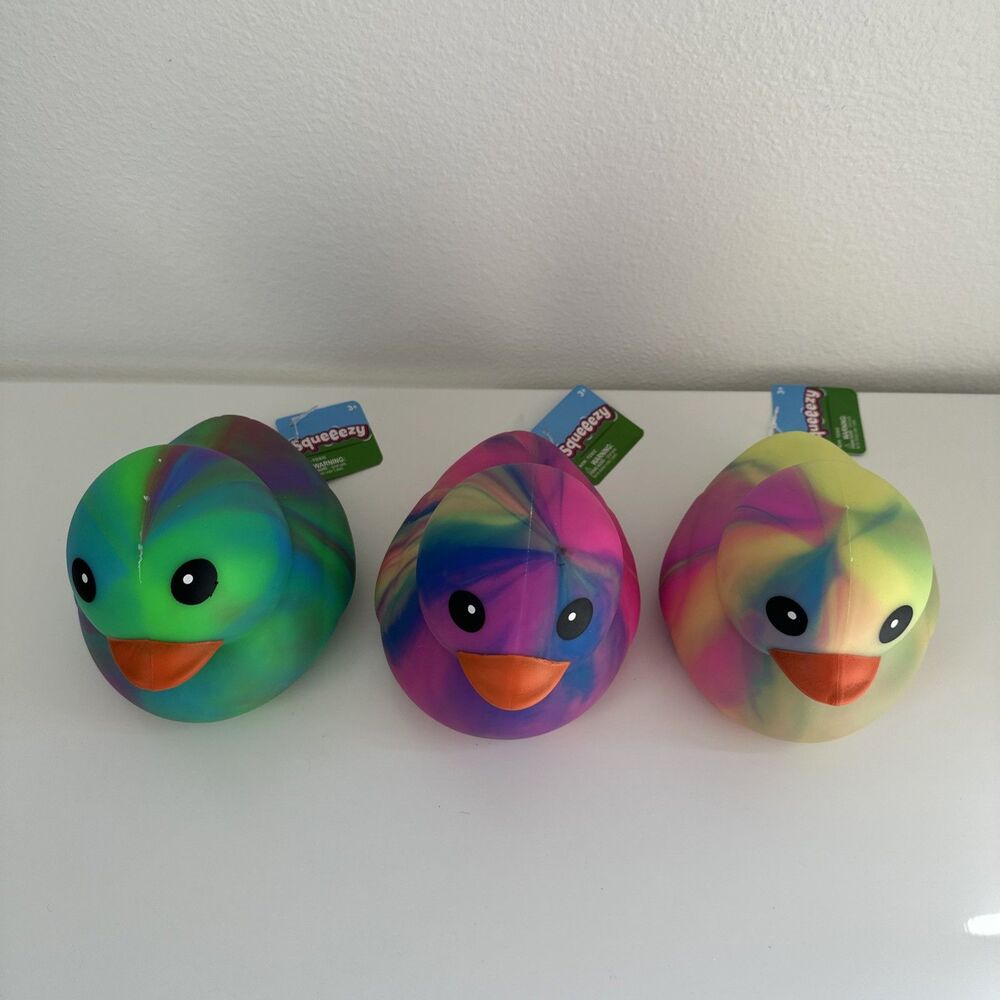 Sunny Days Jumbo Squeezy Duck – Tie-Dye Squishy Stress Relief Toy New (LOT OF 3)